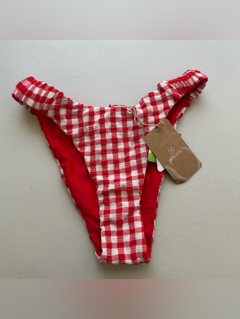 Berlook Bikini Bottom Small Red Gingham Ruched Swimwear
